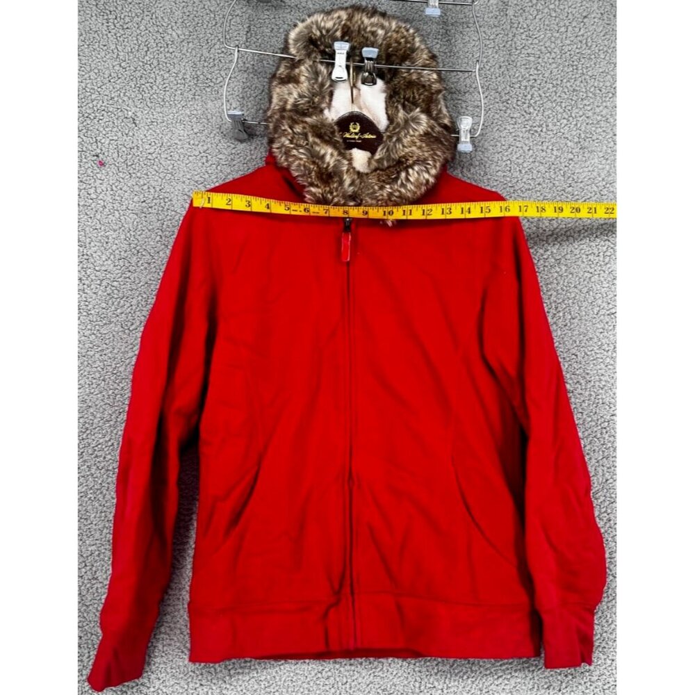 LL Bean Women’s Ivory Zip Hooded Faux Fur Lined Sweatshirt Medium Fur Ruff Hood